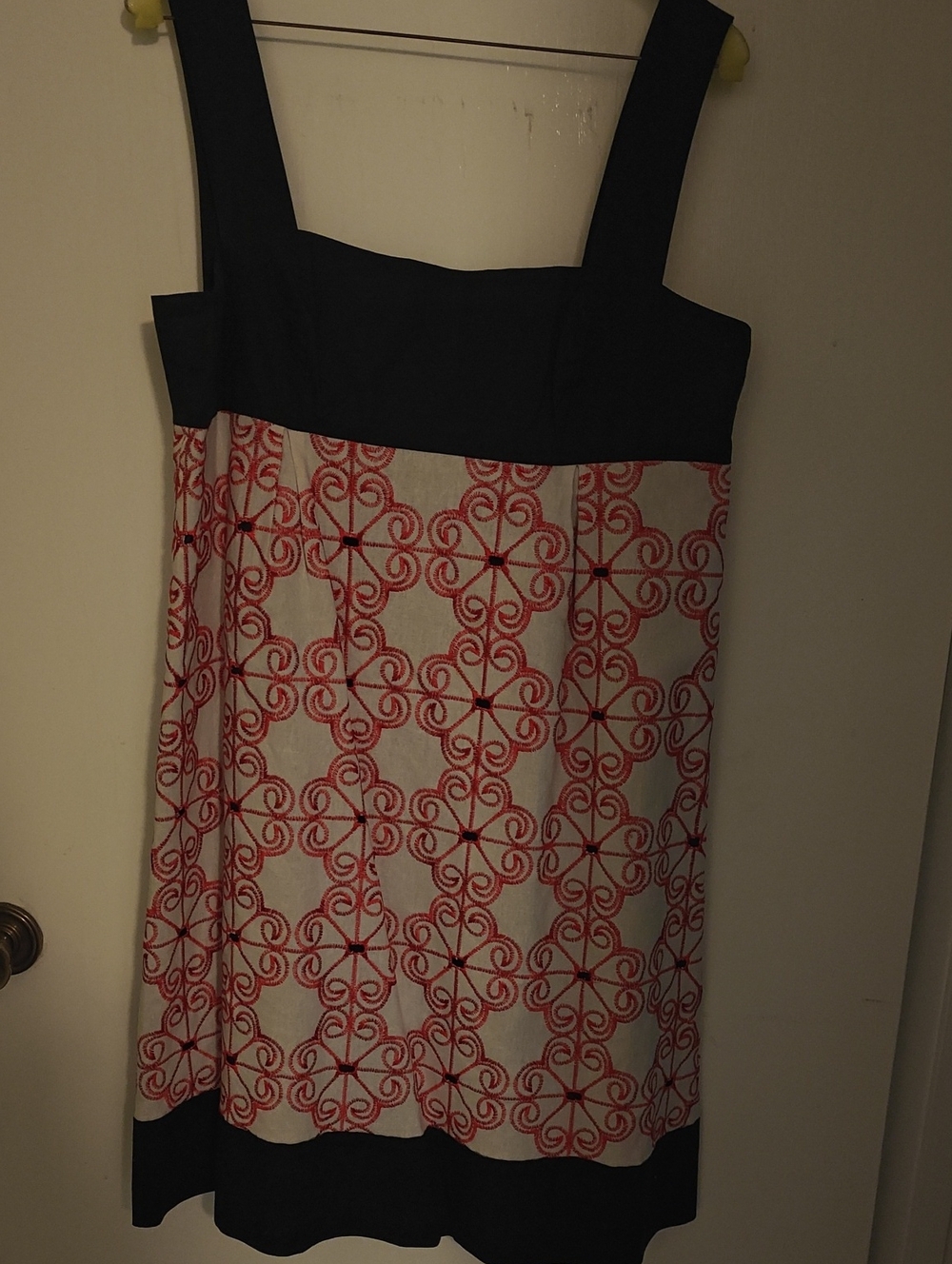 Adrianna Papell Black and Red Embroidered Midi Dress